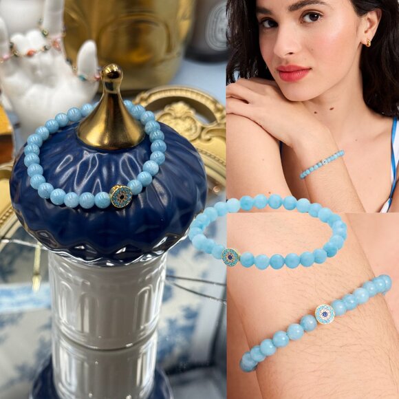 🆕 KATE SPADE 🧿 NWOT Rainbow Joy All Seeing Charm Stretch Bracelet, Blue - Picture 1 of 16